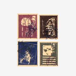 스티커 - 빈티지 우표 B 디자인 1장 4매입